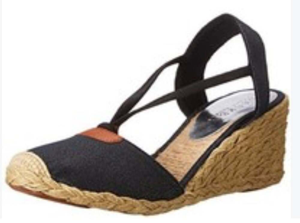 Lauren Ralph Lauren Black Fabric Cap Toe Espadrille Wedge Sandal 9B